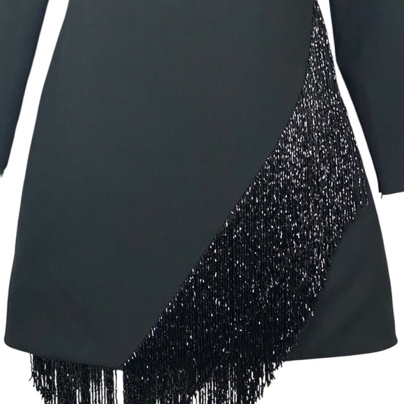 Safiyaa Corrina Fringe Trim Mini Dress Black Evening Formal - Picture 4 of 10